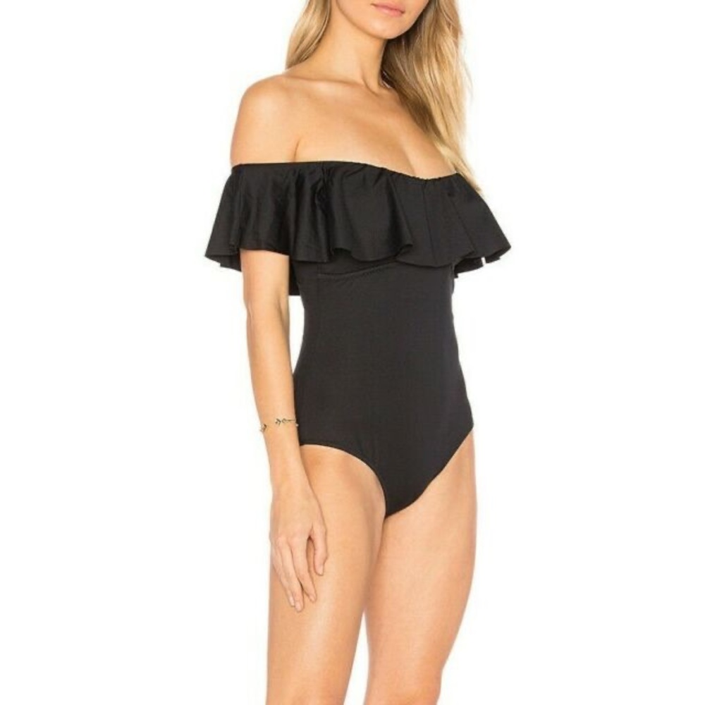 NWOT Eberjey So Solid Black Margarita Ruffle One Piece Swimsuit